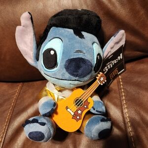 Disney Stitch Elvis Plush with Gold Jacket and Orange Guitar